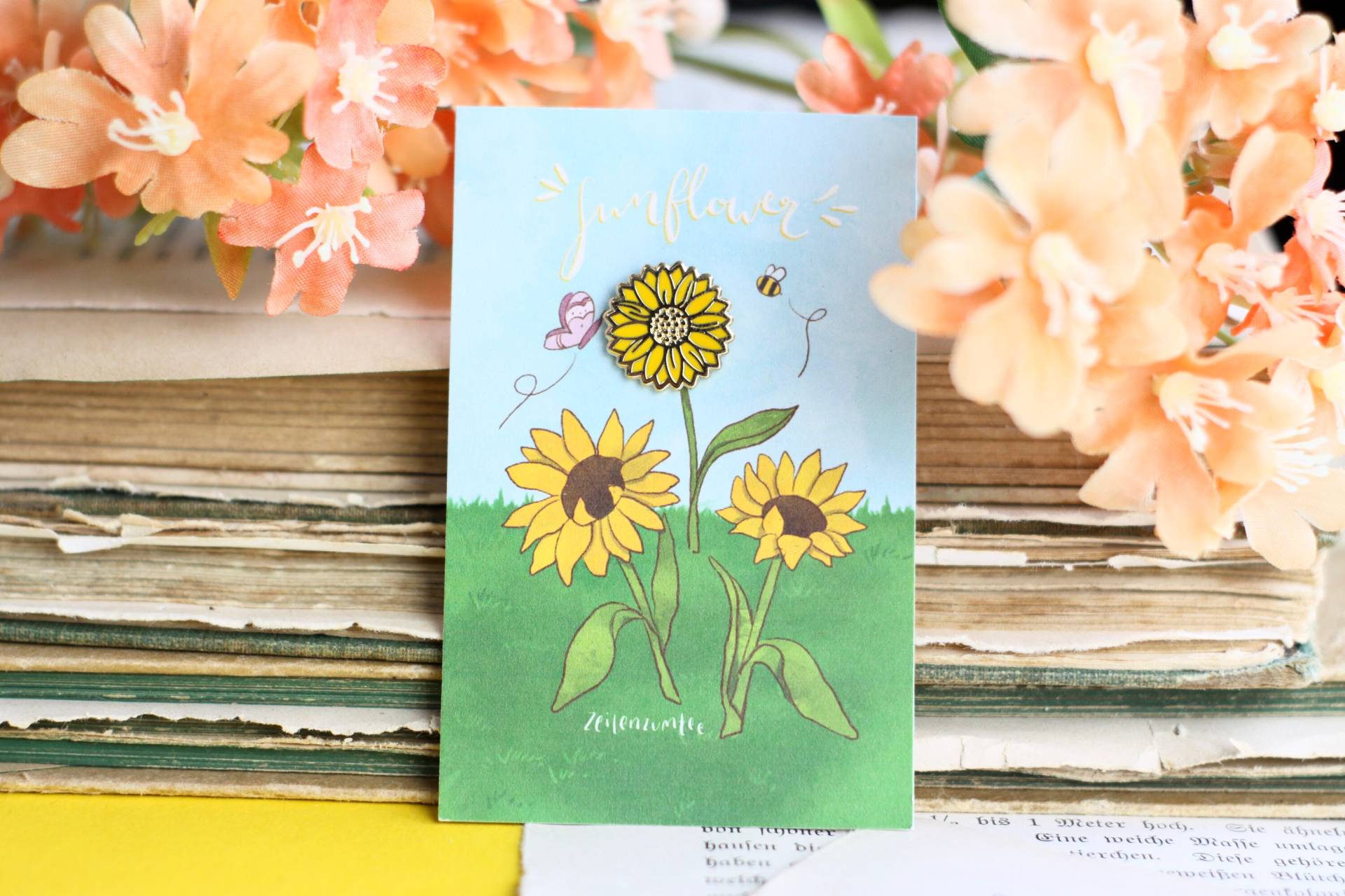 Emaille Pin - Minipin Sonnenblume Geschenk Für Beste Freundin von zeilenzumtee