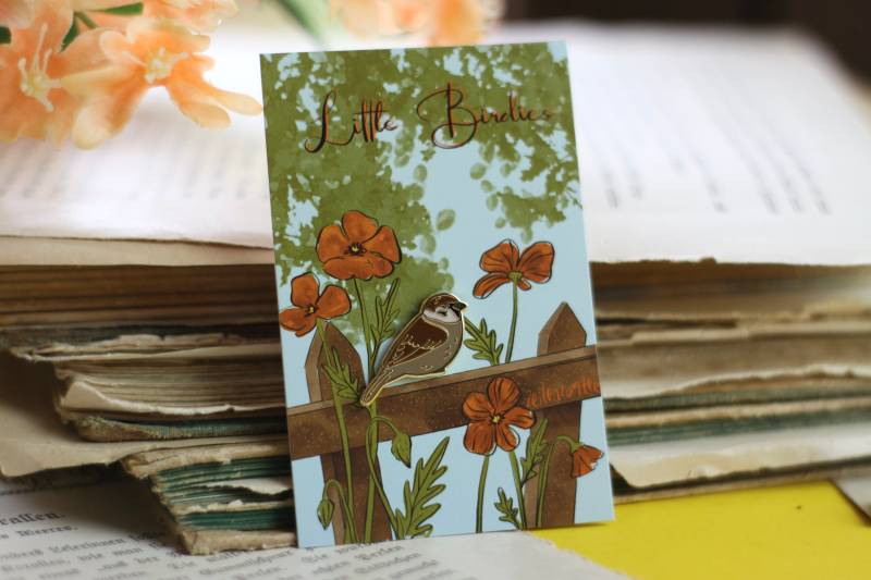 Emaille Pin - Minipin Spatz Sperling Little Birdies Collection von zeilenzumtee