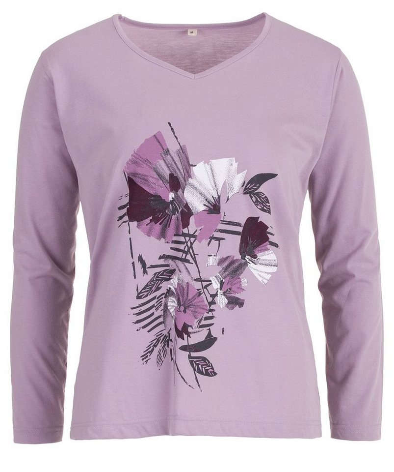 zeitlos T-Shirt zeitlos Damen Langarmshirt Blumen V-Auschnitt Longsleeve Kunst Druck von zeitlos