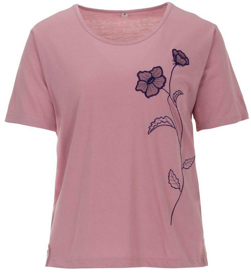 zeitlos T-Shirt zeitlos T-Shirt Damen Kurzarm Stickerei Blüte Rundhals Uni Blume von zeitlos