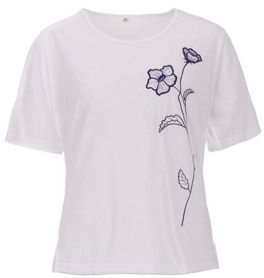 zeitlos T-Shirt zeitlos T-Shirt Damen Kurzarm Stickerei Blüte Rundhals Uni Blume von zeitlos