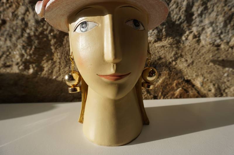 Ohrringe Ohrhänger Handmade Unikat Modeschmuck Ohrschmuck Goldene Kugeln Und Scheiben -155 von zeitzeugenmanufactur