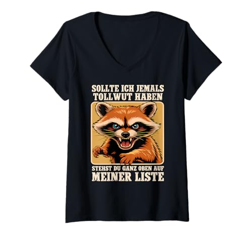 Damen Tollwut Liste Waschbär Spruch – Lustiges Fun T-Shirt mit V-Ausschnitt Damen Tollwut Liste Waschbär Spruch – Lustiges Fun T-Shirt mit V-Ausschnitt von zeitzone4design Frecher Waschbär auf meiner Liste