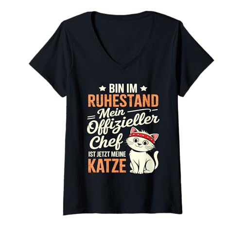 Damen Bin im Ruhestand – Lustiger Katzenspruch für Rentner T-Shirt mit V-Ausschnitt von zeitzone4design Legendär im Ruhestand