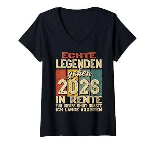 Damen Echte Legenden gehen 2026 in Rente Retro T-Shirt mit V-Ausschnitt von zeitzone4design Rente Ruhestand Legende 2026