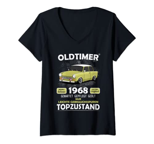Damen Jahrgang 1968 Oldtimer Spruch Trabant Lustig Geburtstag 1968 T-Shirt mit V-Ausschnitt Damen Jahrgang 1968 Oldtimer Spruch Trabant Lustig Geburtstag 1968 T-Shirt mit V-Ausschnitt von zeitzone4design