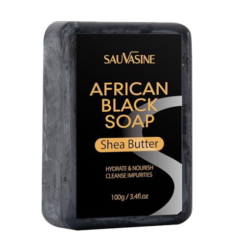 BHUEHSS natürliche afrikanische schwarze Seife, Bio-Seifenstücke, Handseife, Gesichtsseife, Reinigungsmittel, nährende, dreifach gemahlene Seife für Frauen und Männer von zeizafa