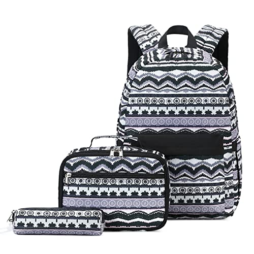 zeizafa Niedlicher gestreifter Schulrucksack für Mädchen, Jungen, Teenager, Laptop, Tagesrucksack, Mittagessen, Tragetasche, Federmäppchen, Schultasche, mehrere Taschen, Schwarz , Size reference von zeizafa