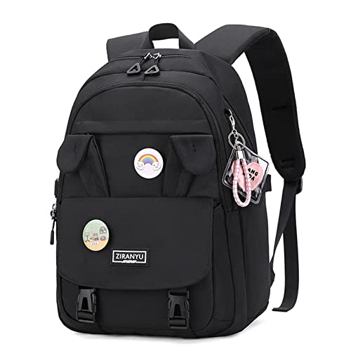 zeizafa Süßer Rucksack mit Hasenohren, großes Fassungsvermögen, lässiger Rucksack, Reisetasche für Mädchen, Jungen, Jugendliche, Nylon, Tagesrucksack, Schwarz , Size reference picture von zeizafa