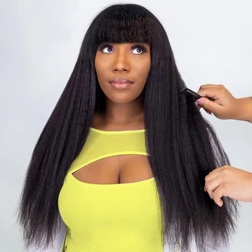 Perücke Damen Echthaar Kinky Straight Human Hair Wig With Bangs 100% Brasilianische Yaki Glueless Wig With Fringe 180% Density Natürliche Farbe 16 Zoll Perücke Damen Echthaar Kinky Straight Human Hair Wig With Bangs 100% Brasilianische Yaki Glueless Wig With Fringe 180% Density Natürliche Farbe 16 Zoll von zekan