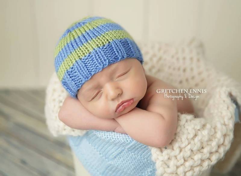 Handgestrickte Mütze Für Neugeborene Blau & Grün Gestreifte Babymütze von zellashop