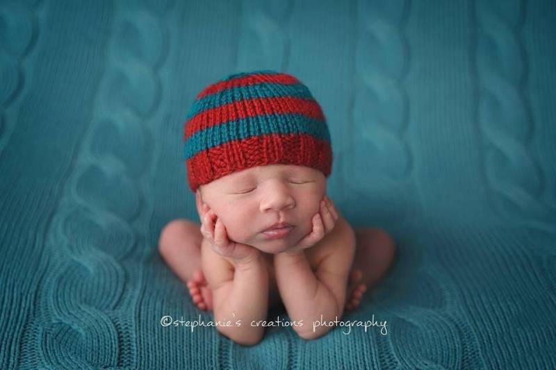 Handgestrickte Mütze Für Neugeborene Rot & Petrol Gestreifte Babymütze von zellashop