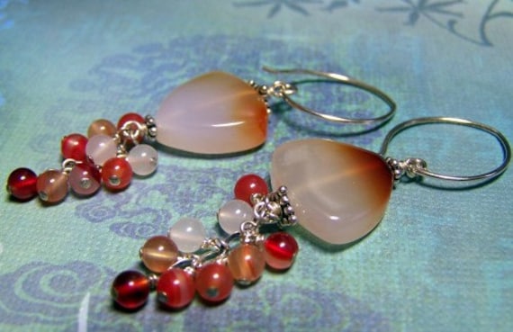 Orange Und Grau Botswana Achat Ohrringe, Cluster Edelstein Geschenke Für Sie, Zen Schmuck, Jubiläumsgeschenk von zencreations04