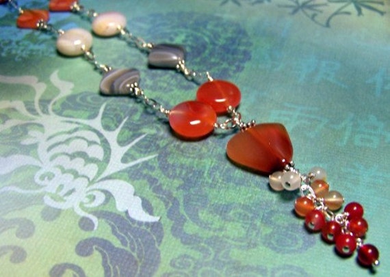 Orange & Grau Botswana Achat Halskette, Cluster Geschenke Für Sie, Zen Schmuck, Edelstein Jubiläumsgeschenk von zencreations04