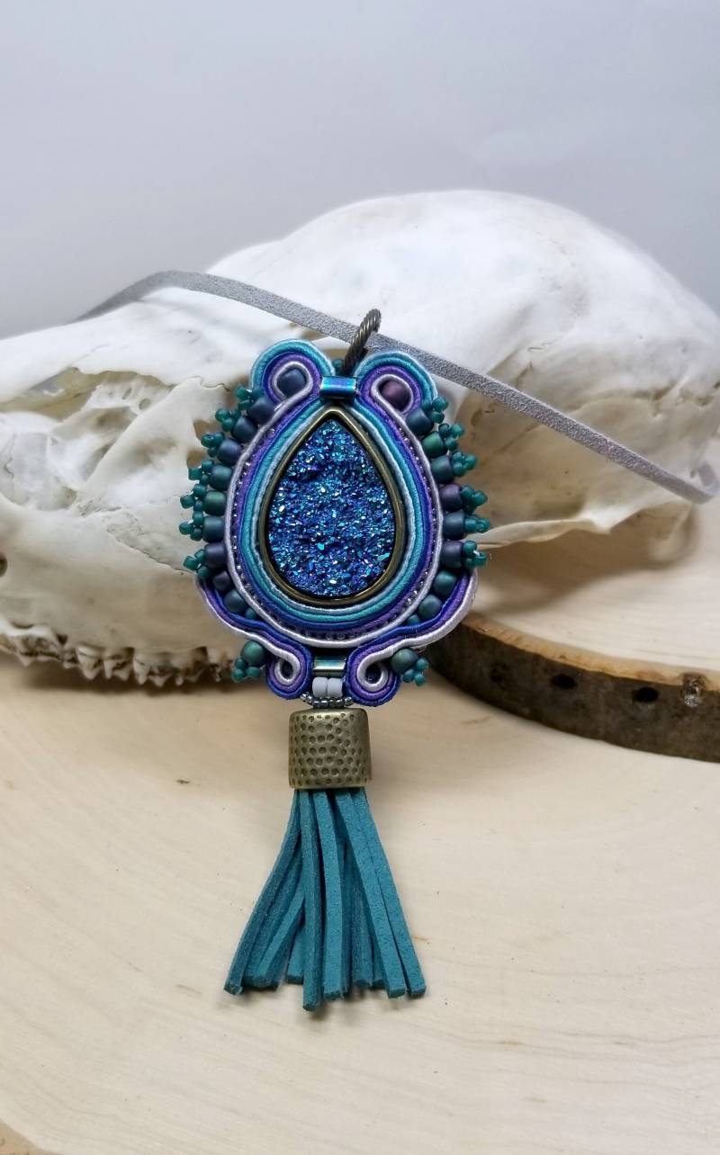 Perlen Soutache Druzy Halskette Mit Quaste, Statement-Schmuck von zencreations04