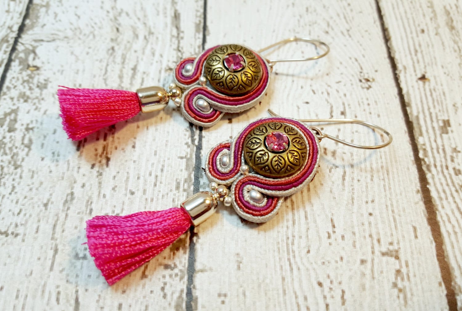 Soutache Kristall Quaste Ohrringe, Rosa Perlen Schmuck, Orecchini Soutache, Quasten von zencreations04