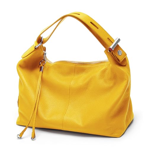 zency Modische Damen-Schultertasche aus 100 % echtem Leder, 6 Farben, gelb, 12.6*10.6*5.5inch von zency