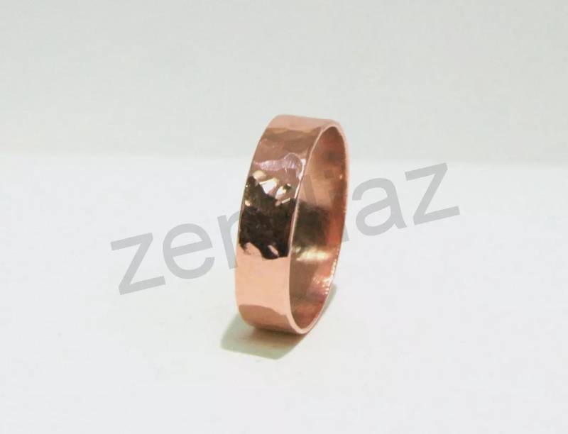 Breiter Gehämmerter Kupferring, 5 Mm Breite, Stapelbares Kupferband von zendiaz