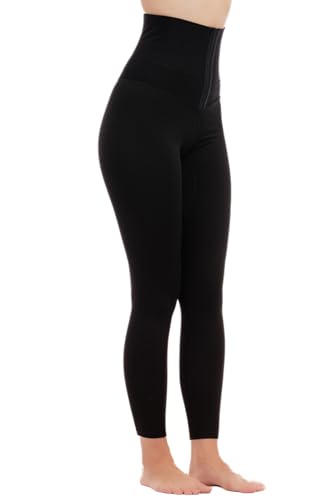 zenifique High Waist Tights Shaper Korsett Bauchkontrolle Taillenformung durch Kompression 3 Reihen Taillenanpassung Farbe Blickdicht Schwarz Yoga Fitness Sport (L, Schwarz) von zenifique