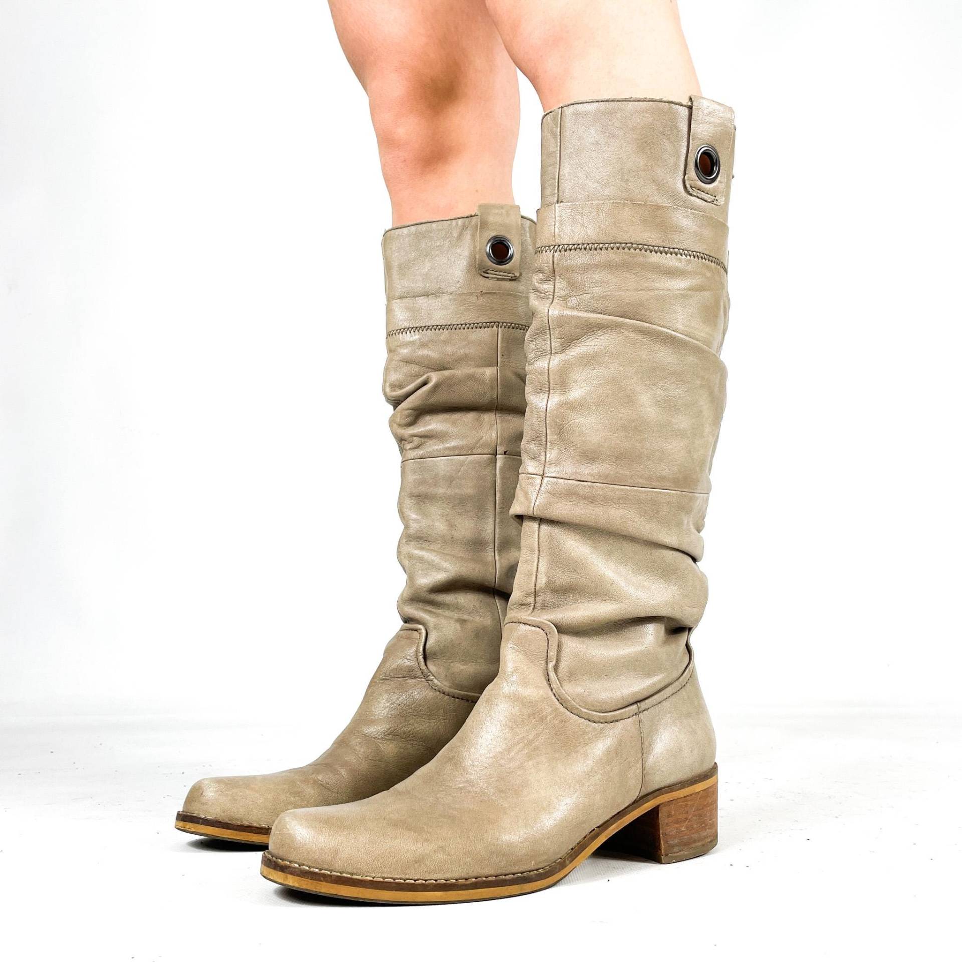 Beige Lederstiefel Mit Mittelhohem Absatz - Lässige Stiefel Aus Echtem Leder Eu 38/Uk 5 Us 7 von zephyry2k