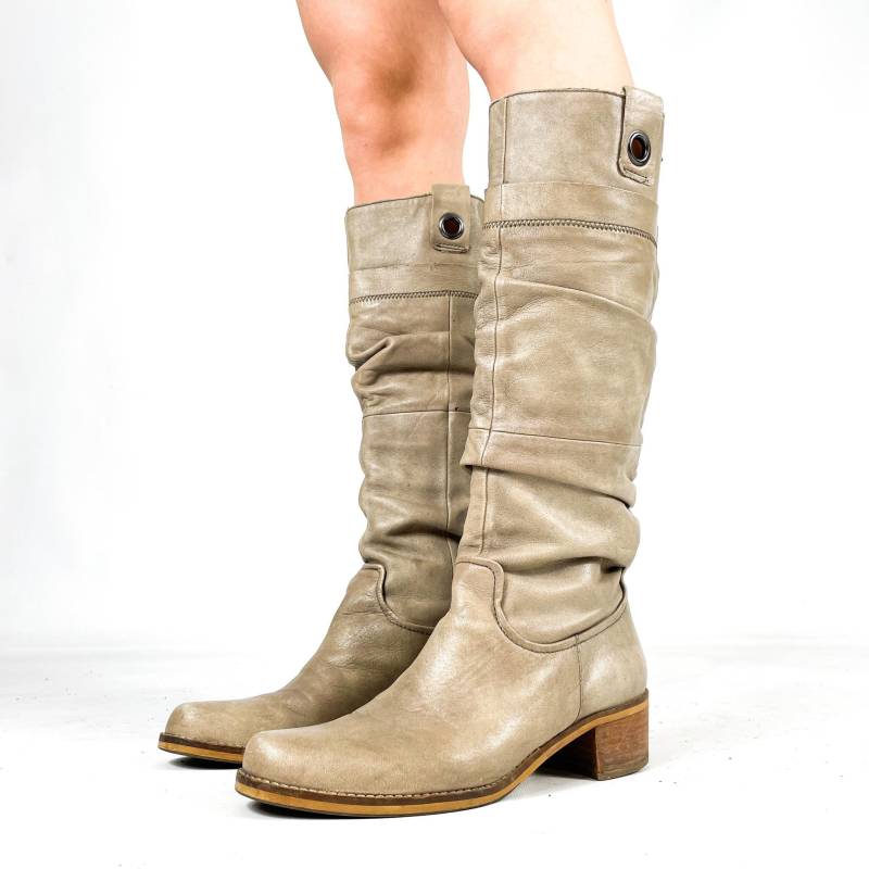 Beige Lederstiefel Mit Mittelhohem Absatz - Lässige Stiefel Aus Echtem Leder Eu 38/Uk 5 Us 7 von zephyry2k