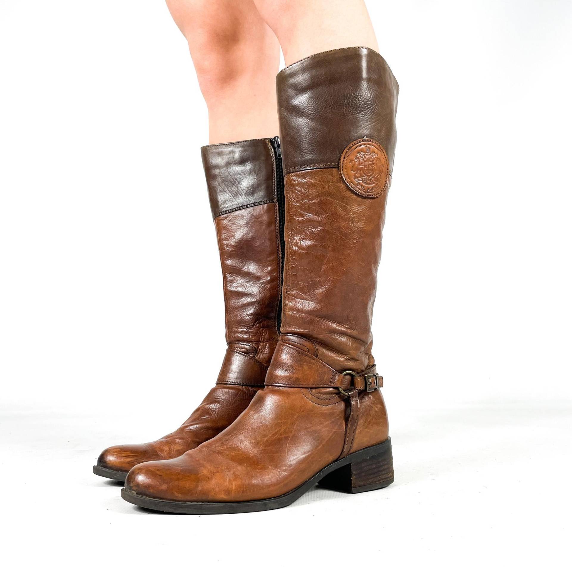 Braune Reitstiefel Aus Leder - Zweifarbige Echtleder-Reitstiefel Eu 37/Uk 4 Us 6 von zephyry2k