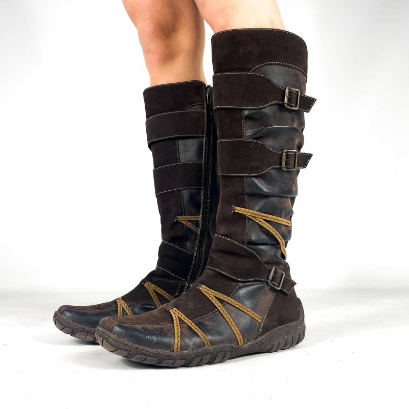 Braune Riemchenstiefel Mit Schnallen - Rustikaler Patchwork-Look Größe Eu 41/Uk 8 Us 10 von zephyry2k