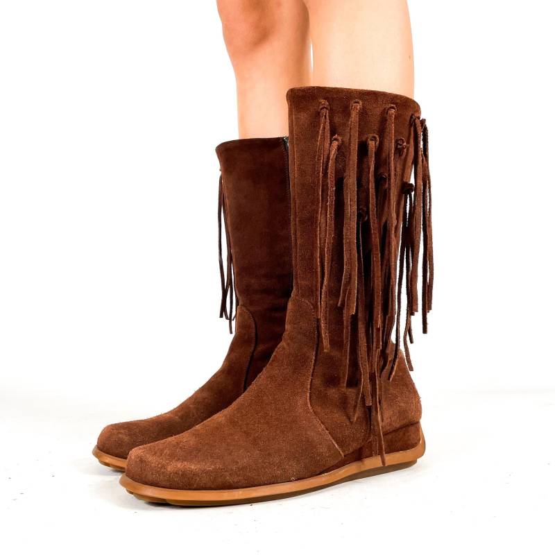 Braune Vintage-stiefel Aus Echtem Wildleder Mit Fransen - Boho-Festival-Western-stil Größe Eu 41/Uk 8 Us 10 von zephyry2k