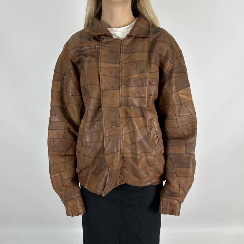 Einzigartige Patchwork-Bomberjacke Aus Echtem Leder in Übergröße Braun von zephyry2k