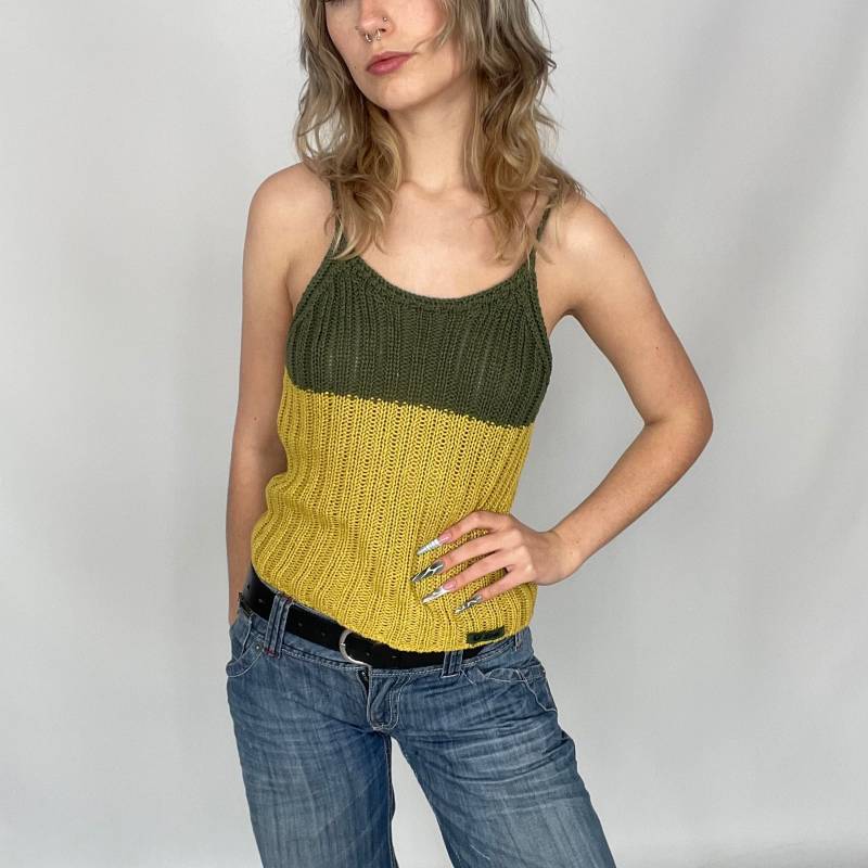 Gestricktes, Vorgeliebtes Y2K-Oberteil in Gelb Und Khaki von zephyry2k