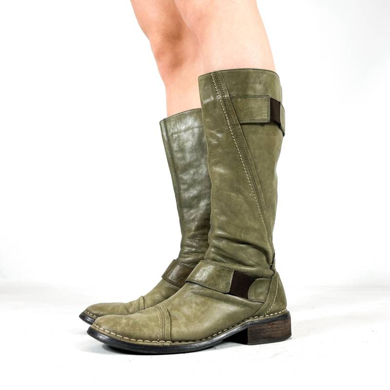 Hohe Grüne Lederstiefel - Rustikaler Freizeitstil Echtleder Größe Eu 38/Uk 5 Us 7 von zephyry2k