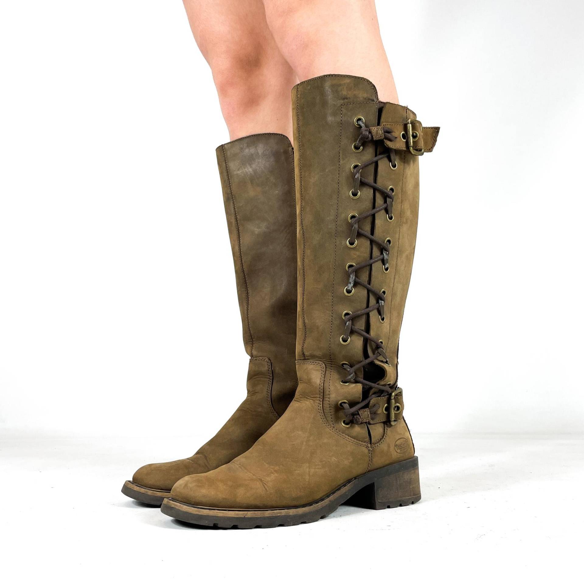 Hohe Stiefel Aus Braunem Leder - Rustikaler Stil Mit Seitlicher Schnürung Echtleder Größe Eu 38/Uk 5 Us 7 von zephyry2k