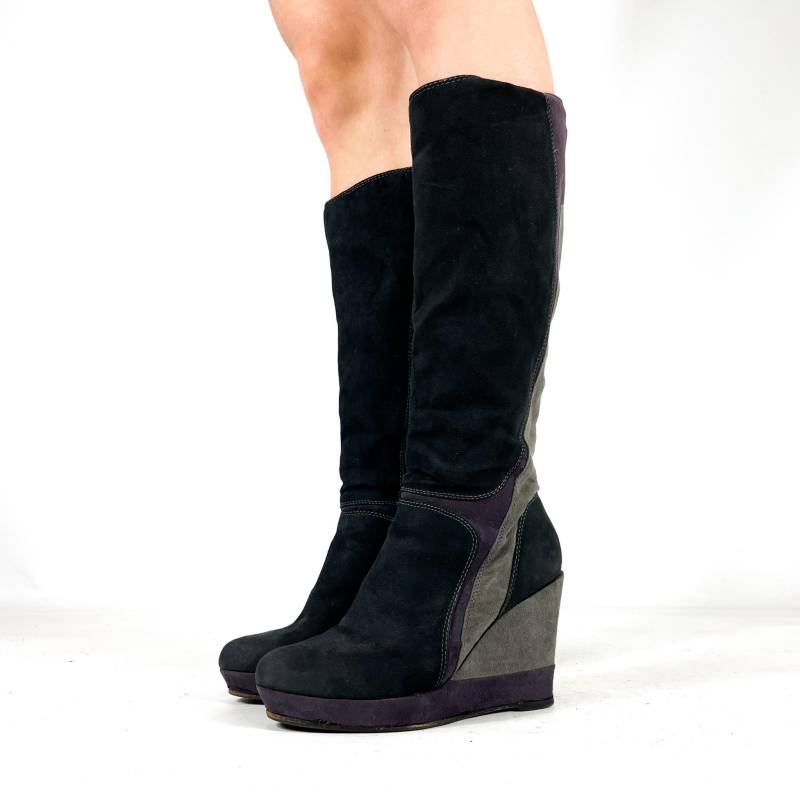 Keilstiefeletten Aus Schwarzem Und Grauem Wildlederimitat - Moderner Color-Blocking-stil Geox Größe Eu 38/Uk 5 Us 7 von zephyry2k