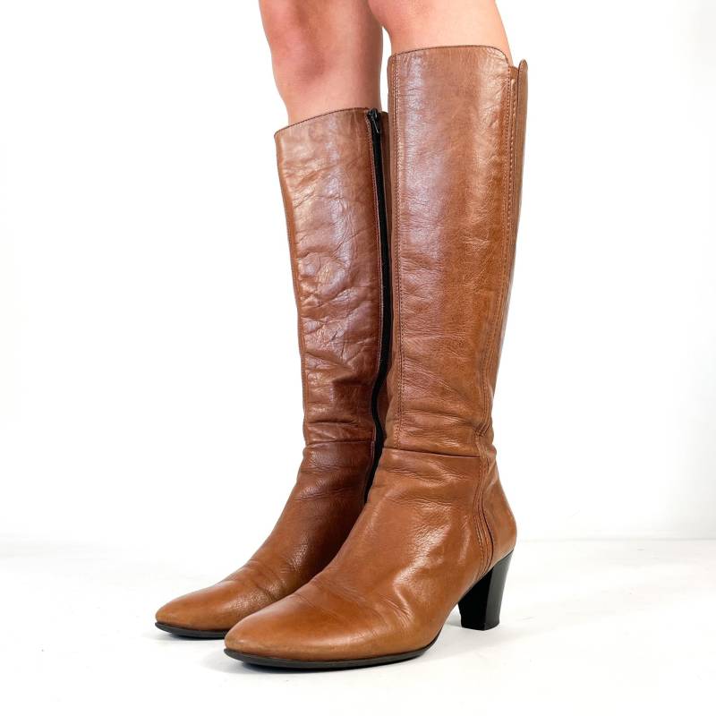 Vintage Braune Kniehohe Stiefel Damen Y2K Klassisch Hohe Retro Reitstil Heeled Festival Fashion - Größe Eu 41/Uk 8 Us 10 von zephyry2k
