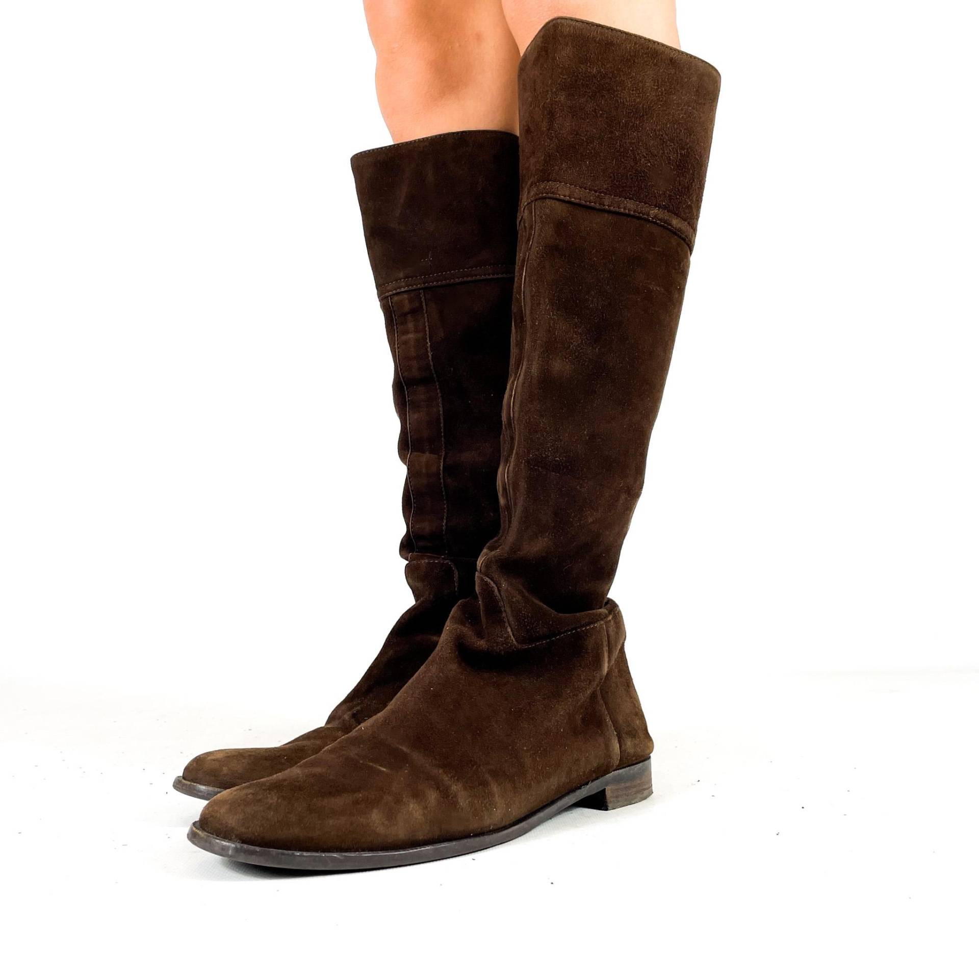 Vintage Braune Kniestiefel Aus Echtem Wildleder - Weicher, Lässiger Boho-stil Größe Eu 39/Uk 6 Us 8 von zephyry2k