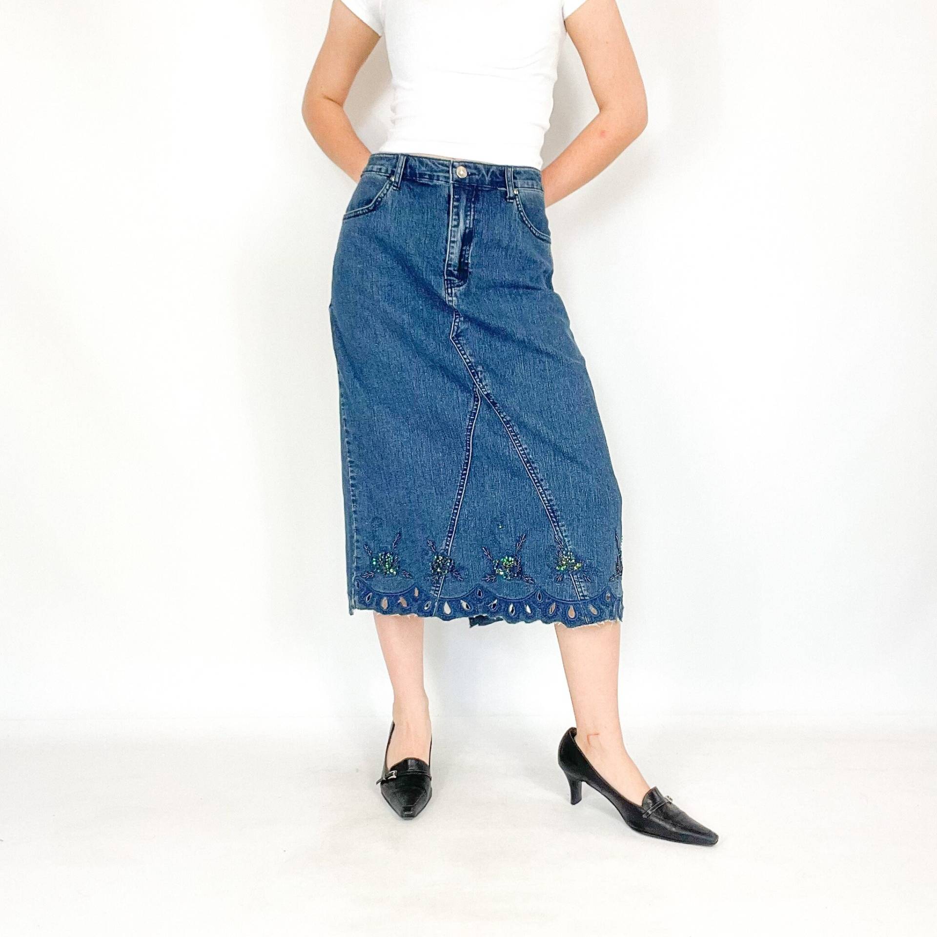 Vintage Denim Midirock Mit Ornamenten von zephyry2k