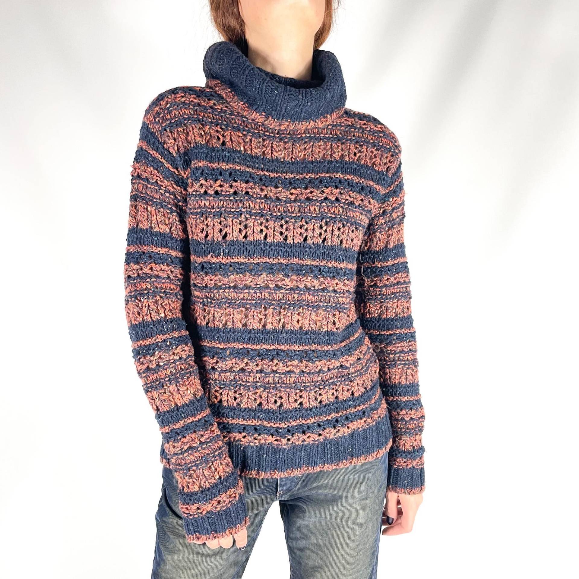 Vintage Esprit Mohair-Rollkragenpullover - Damen-Strickpullover Mit Struktur Gestreifter Retro-Pullover Zum Wohlfühlen Größe S von zephyry2k