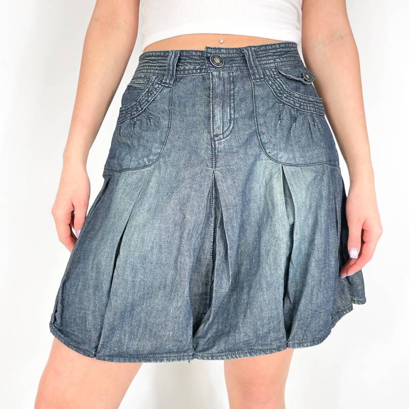Vintage Only Blue Denim High Waist Y2K Plissee Minirock, Größe Xs/Extra Klein von zephyry2k
