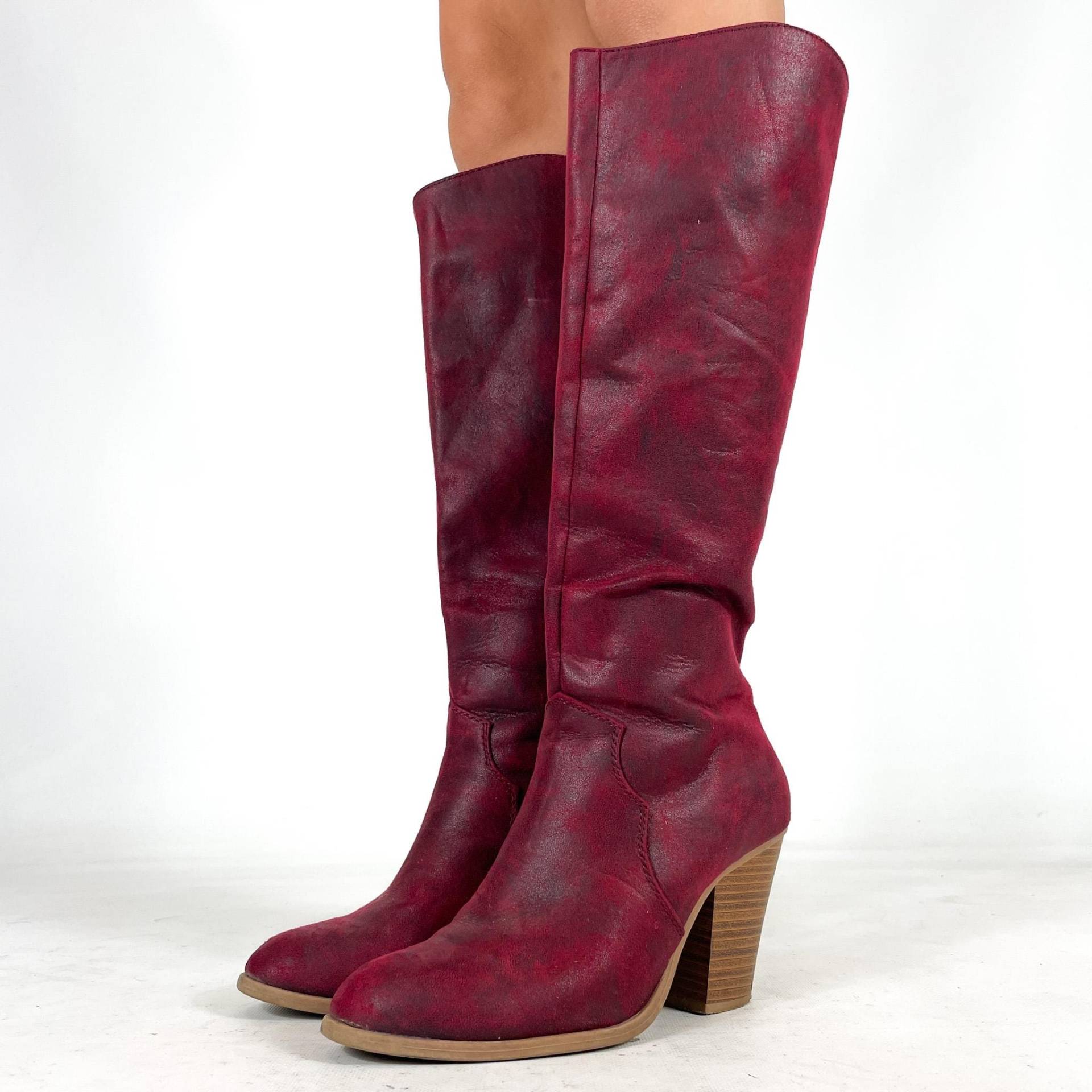 Vintage Rote Kniehohe Stiefel Damen Retro Hoher Absatz Festival Y2K Reitstil Fashion Statement - Größe Eu 38/Uk 5 Us 7 Vintage Rote Kniehohe Stiefel Damen Retro Hoher Absatz Festival Y2K Reitstil Fashion Statement - Größe Eu 38/Uk 5 Us 7 von zephyry2k