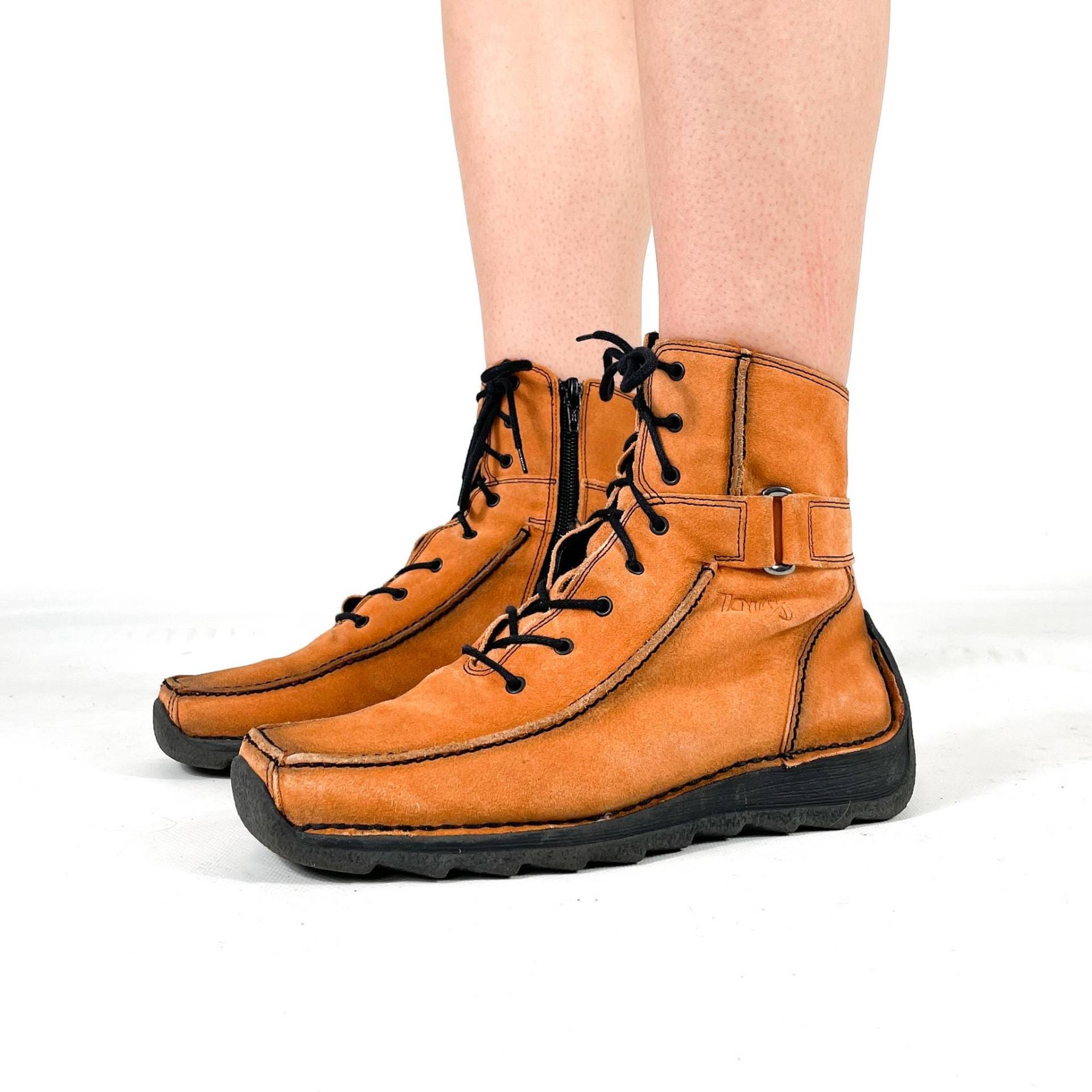 Vintage-stiefeletten Aus Hellbraunem Wildleder Mit Schnürung - Weicher Retro-Wanderstil Gummisohle Größe Eu 36/Uk 3 Us 5 von zephyry2k