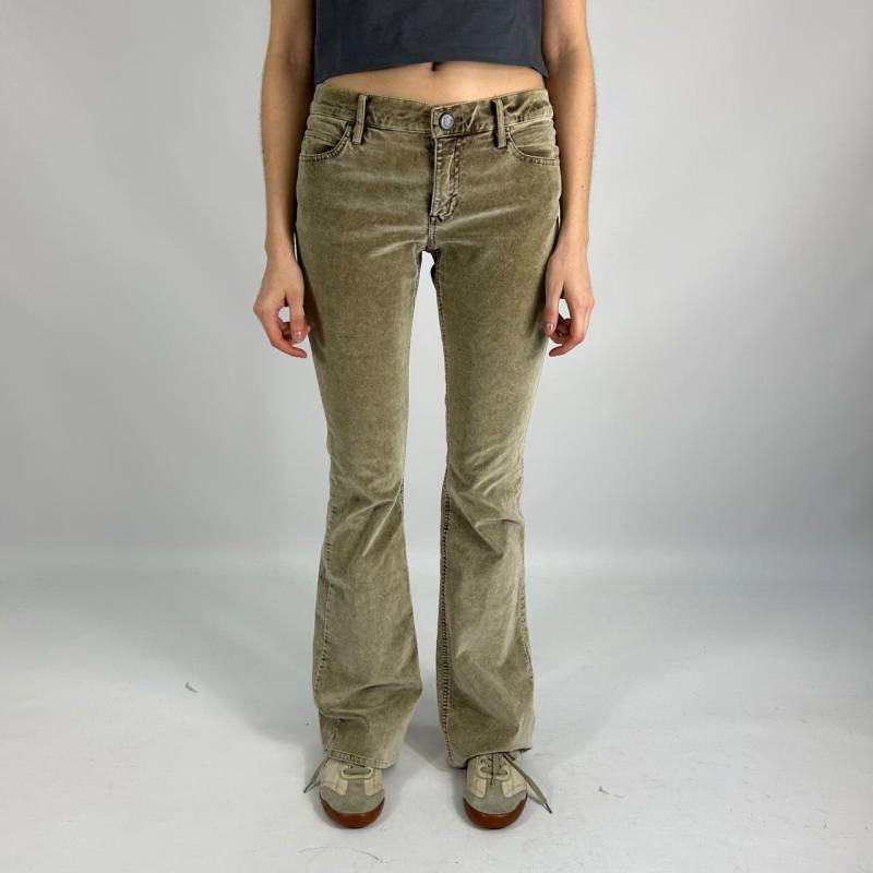 Olivgrüne Cord Flare Hose Damen Low Rise Y2K Style Vintage Bootcut Herbst Winter Retro Ästhetik 2000Er Mode Weich, Größe S/Klein von zephyry2k