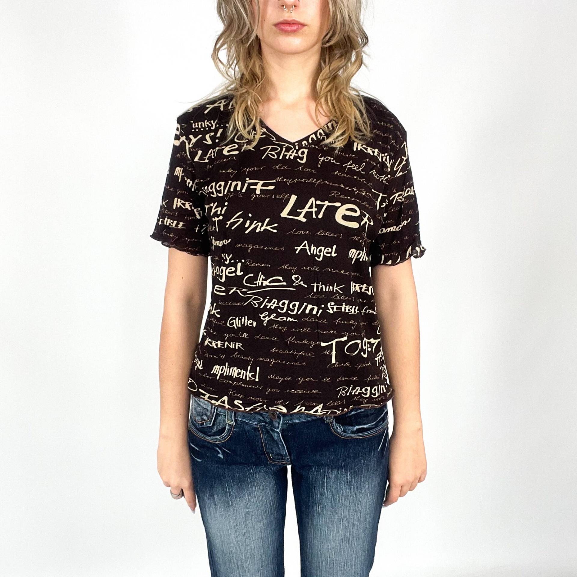 Y2K Dunkelbraunes & Cremefarbenes Top von zephyry2k