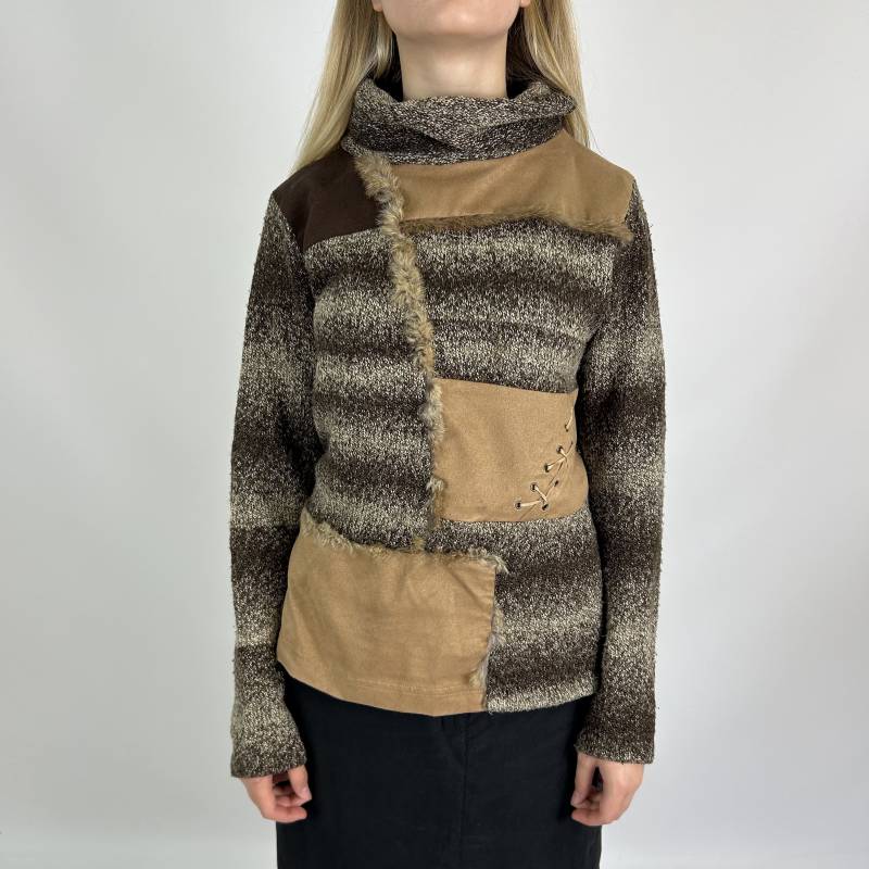 Y2K Gestreifter Patchwork-Pullover von zephyry2k