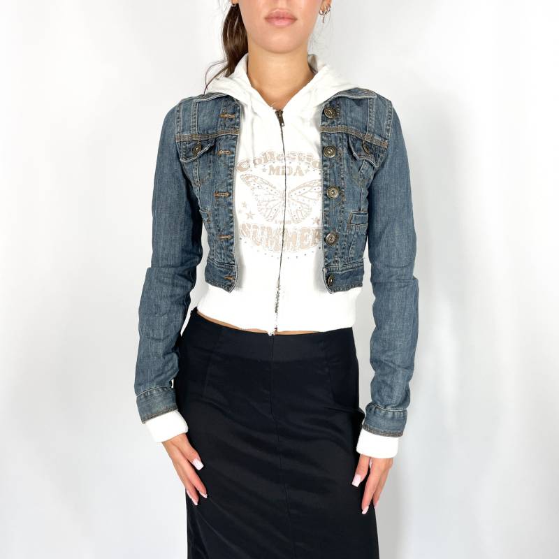 Y2K Madonna Denim Bestickt Preloved Jacke Reißverschluss Pullover Kleidung 2000Er Jahre von zephyry2k