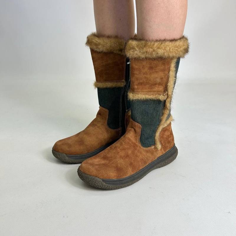 Y2K Mid Calf Funky Winter Preloved Patchwork Stiefel 2000Er Jahre von zephyry2k