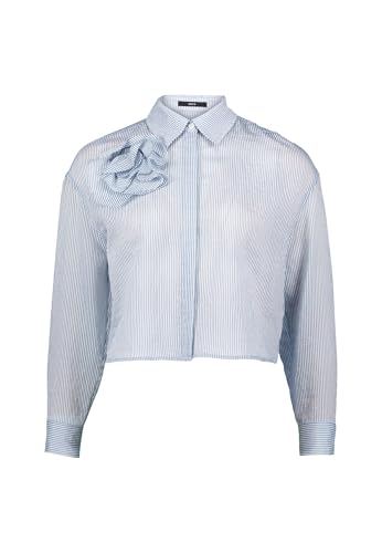 zero Damen Bluse gestreift mit Stoffblume 44, WhiteBlue von zero