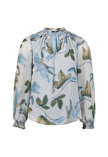 zero Damen Chiffonbluse mit Blätterdruck 34, CreamBlue von zero