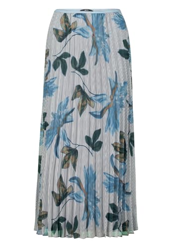 zero Damen Faltenrock mit Blätterdruck 42, CreamBlue von zero