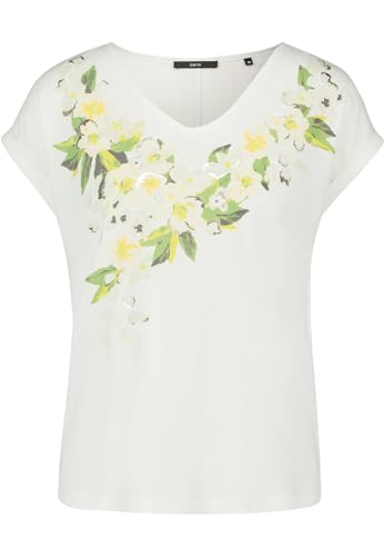 zero Damen Shirt V-Ausschnitt mit Blumen Patch CreamGreen,36 von zero