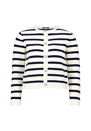 zero Damen Strickjacke gestreift mit Knopfleiste 36, CreamDark Blue von zero